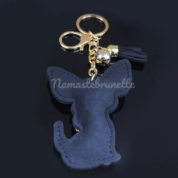Chihuahua Dog Crystal Rhinestone Keychain Bag Charm With Black Tassel - Picture 13 of 17